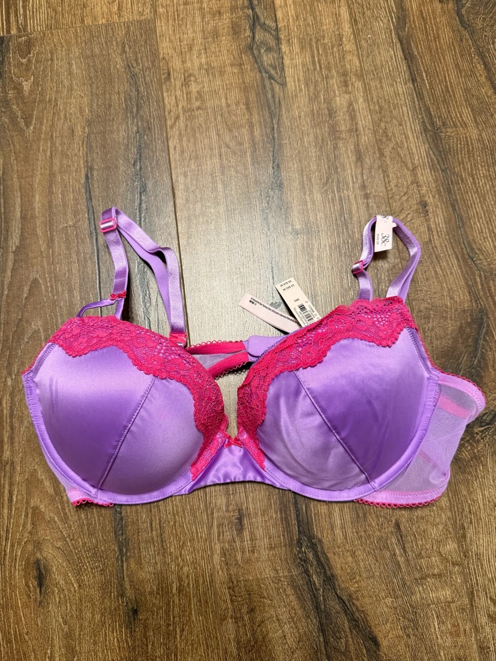 NWT Victoria’s Secret Tease Lace-Trim Satin Push-Up Bra in Purple Paradise 38C - Picture 4 of 7